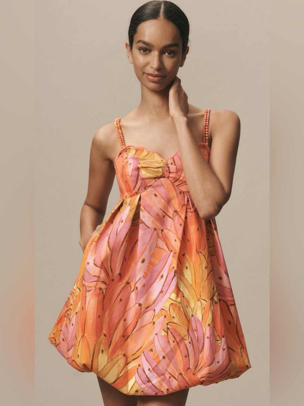 Farm Rio Bubble Hem Mini Dress with Beaded Straps - Size Medium